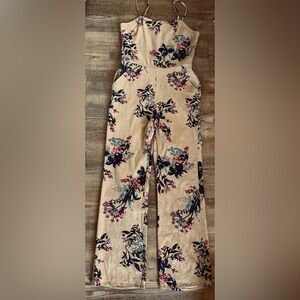 LEITH Cutout Linen Floral Jumpsuit | Crop Straight Leg Womens size S NWOT